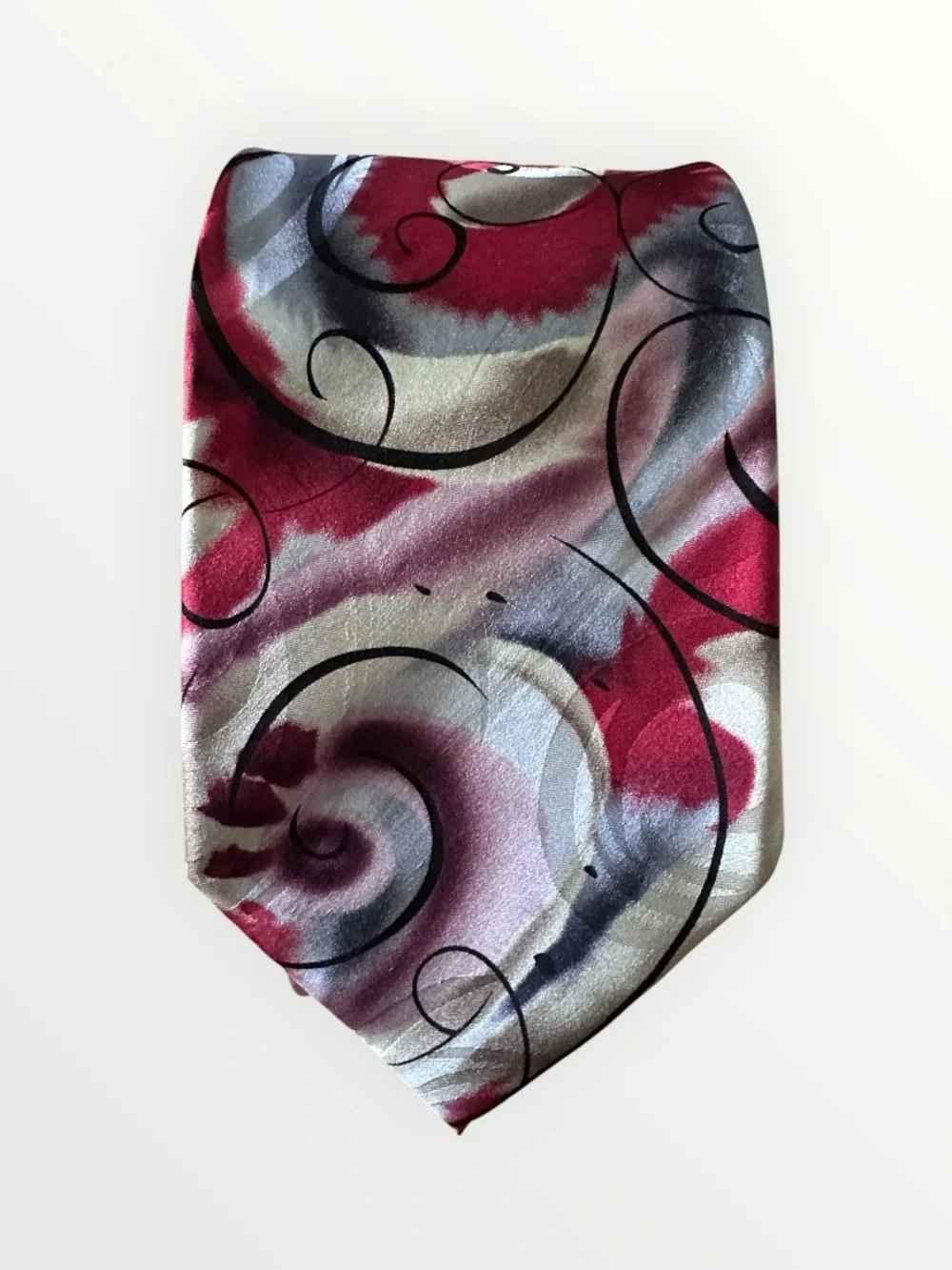 J. Garcia Snail Garden Red, Silver & Black Swirl Silk Tie